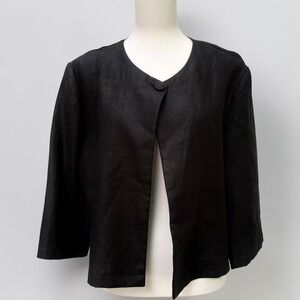 Audrey‎ 100% Irish Linen Jacket Cape M Black Minimalist Open Front Cropped Boxy